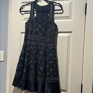 Anthropologie Black Embroidered Mini Dress